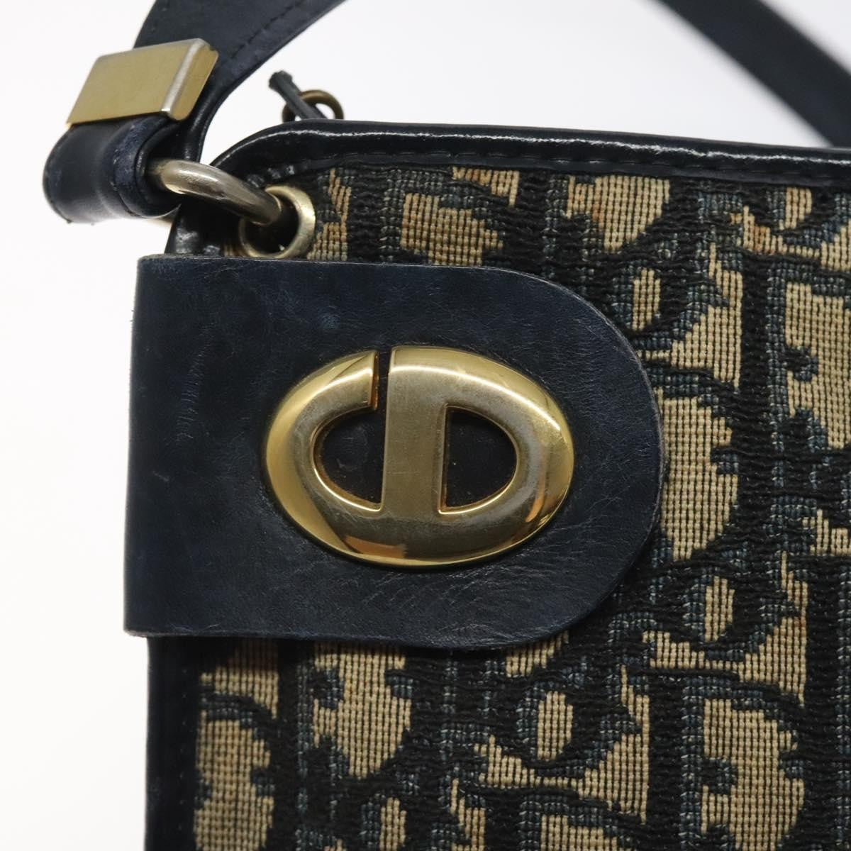 Dior Christian Dior Trotter Canvas Shoulder Bag Navy Gold Authentic 126267