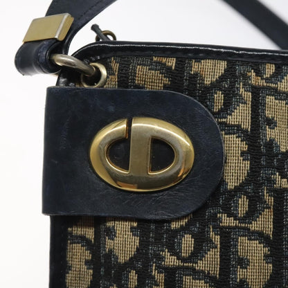 Dior Christian Dior Trotter Canvas Shoulder Bag Navy Gold Authentic 126267