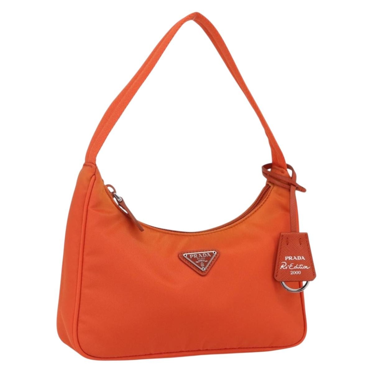Prada PRADA Accessory Pouch Nylon Orange Silver Authentic 158663V Bag