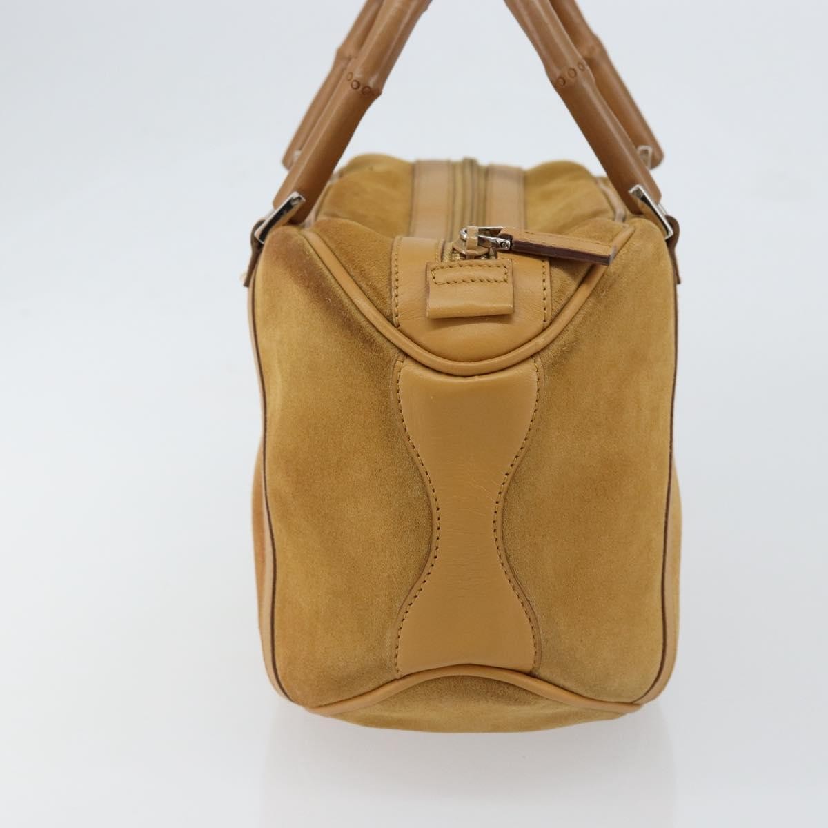 Gucci GUCCI Bamboo Hand Bag Suede Brown Silver Authentic ep11709