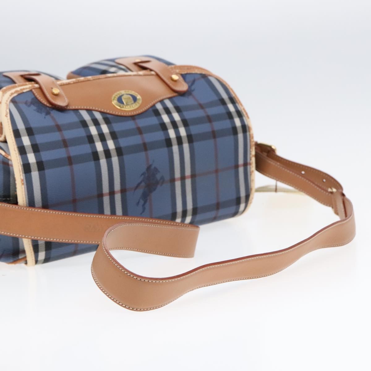 Burberrys Burberrys Nova Check Shoulder Bag PVC Leather Blue Gold Authentic 92155