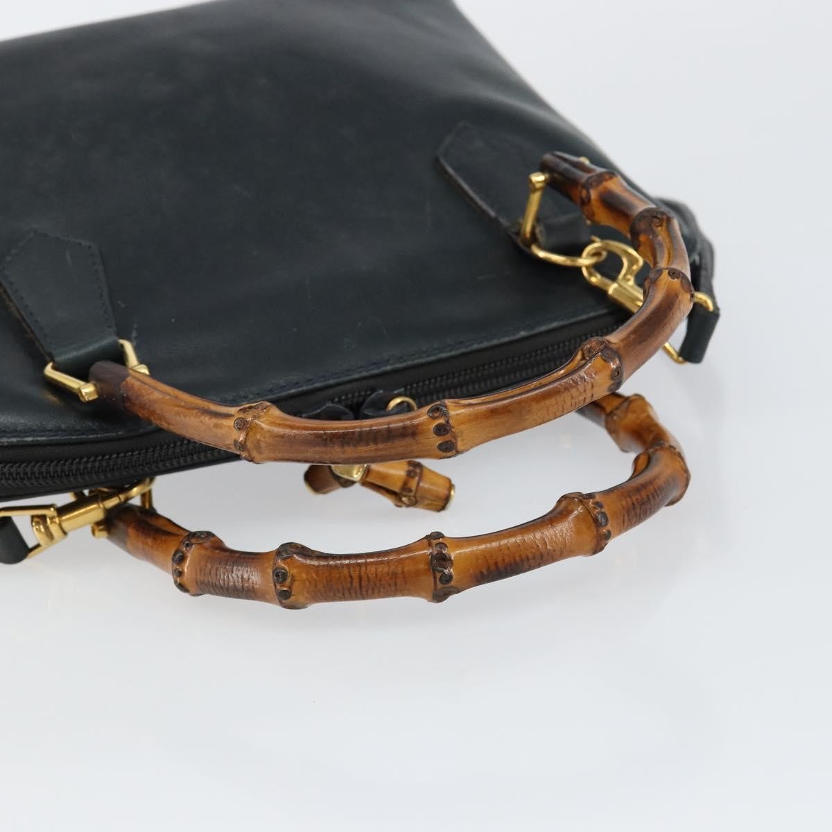 Gucci GUCCI Bamboo Hand Bag Leather 2way Navy Gold 000 2058 0290 0 Authentic 145765