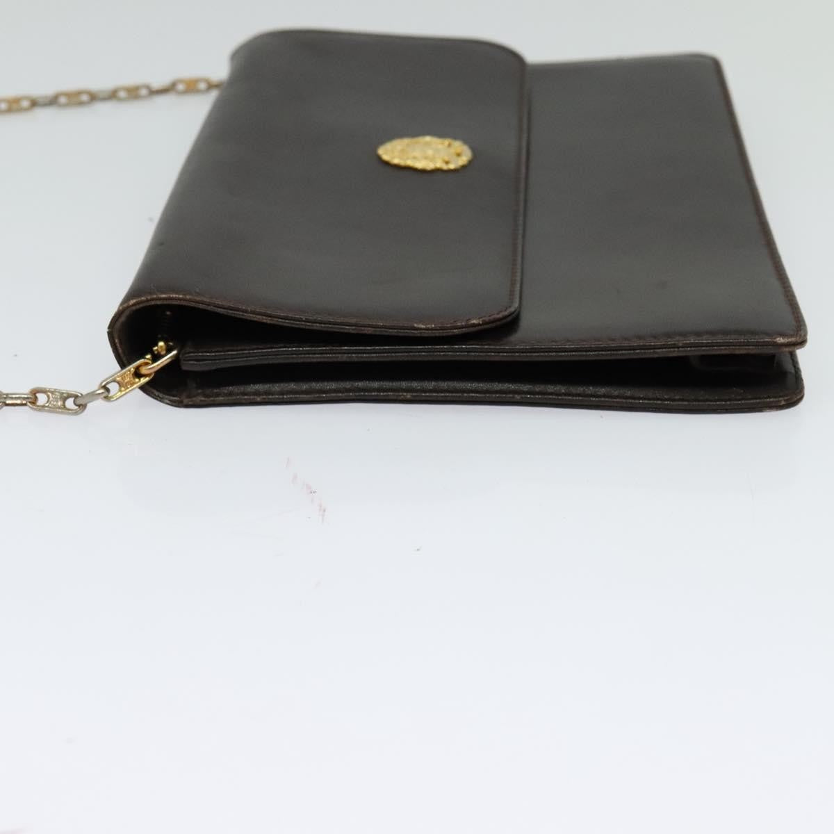 Celine CELINE Chain Shoulder Bag Leather Brown Gold Authentic BA2445