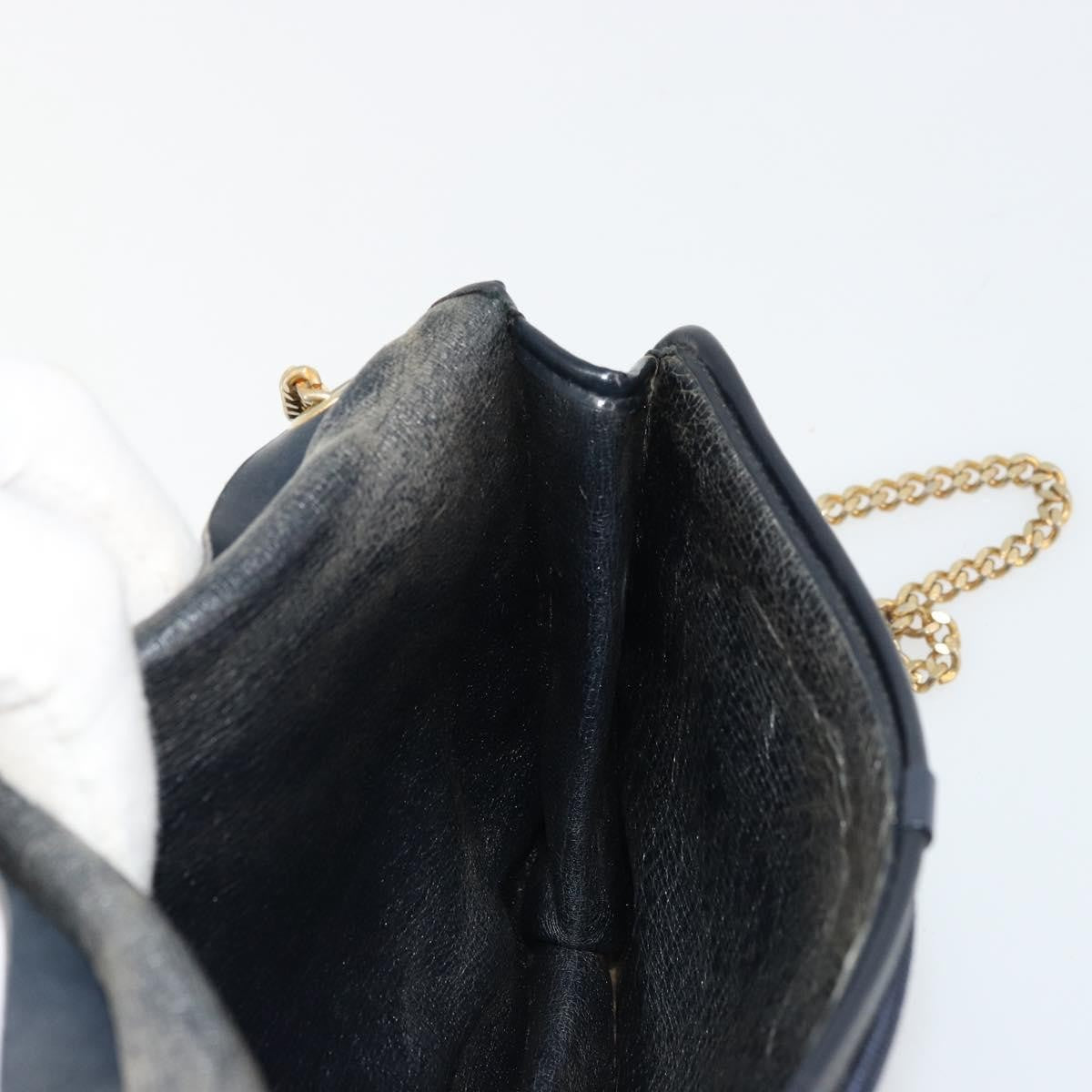 Dior Christian Dior Trotter Canvas Chain Shoulder Bag Navy Gold Authentic fm5340