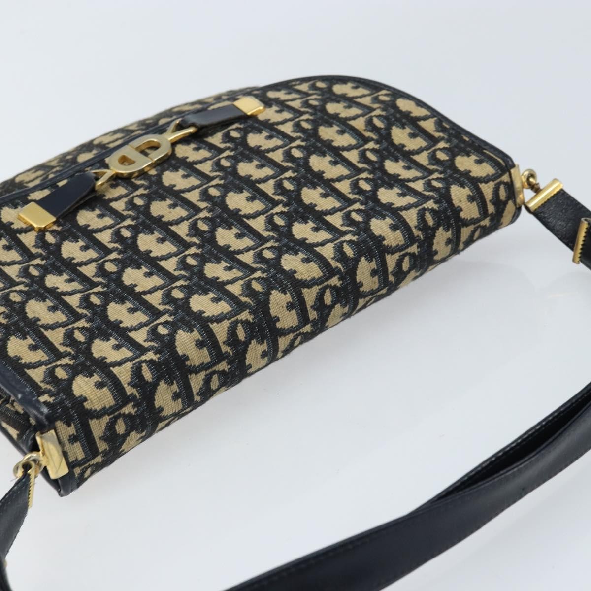 Dior Christian Dior Trotter Canvas Shoulder Bag Navy Gold Authentic gh1790