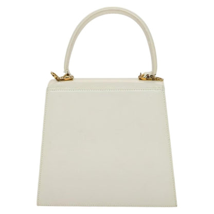Salvatore Ferragamo Salvatore Ferragamo Gancini Hand Bag Leather 2way White Gold Authentic 134575
