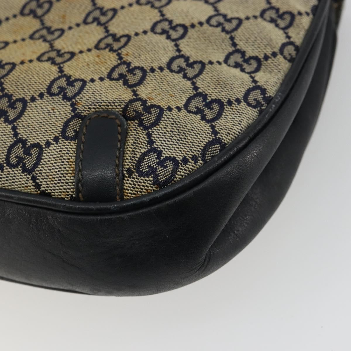 Gucci GUCCI GG Canvas Shoulder Bag Beige Navy Gold Authentic 92734