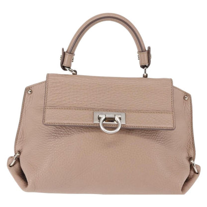 Salvatore Ferragamo Salvatore Ferragamo Gancini Sophia Hand Bag Leather Beige Silver Authentic 145498