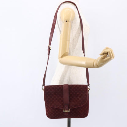Celine CELINE Macadam Canvas Shoulder Bag Suede Bordeaux Gold Authentic BA7684