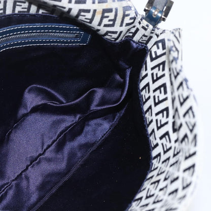 Fendi FENDI Zucchino Canvas Shoulder Bag Navy Silver Authentic 159737