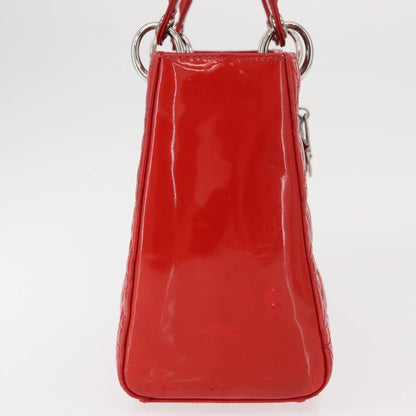 Dior Christian Dior Canage Hand Bag Patent leather Red Silver Authentic 162851