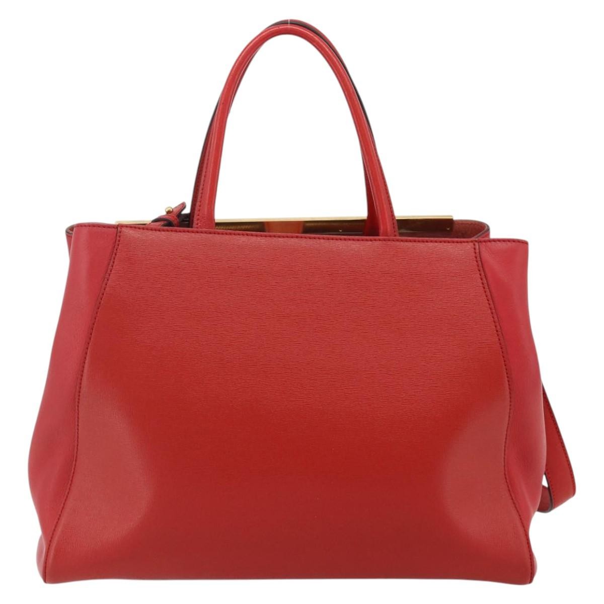 Fendi FENDI 2 JOURS Medium Hand Bag Leather 2way Red Gold Authentic 176097A