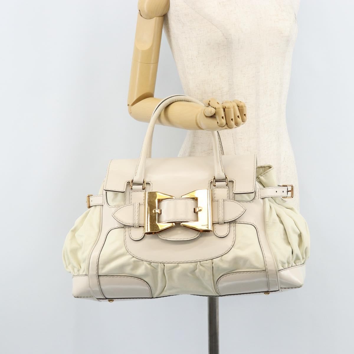 Gucci GUCCI Hand Bag Leather White Gold 189883 Authentic ka2690