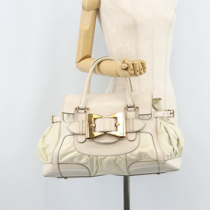 Gucci GUCCI Hand Bag Leather White Gold 189883 Authentic ka2690