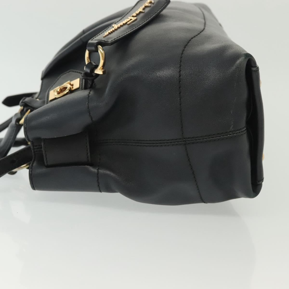 Salvatore Ferragamo Salvatore Ferragamo Gancini Hand Bag Leather 2way Navy Gold Authentic 141427
