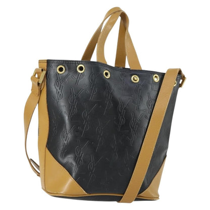Saint Laurent SAINT LAURENT Hand Bag Leather PVC 2way Black Brown gold Authentic bs31752