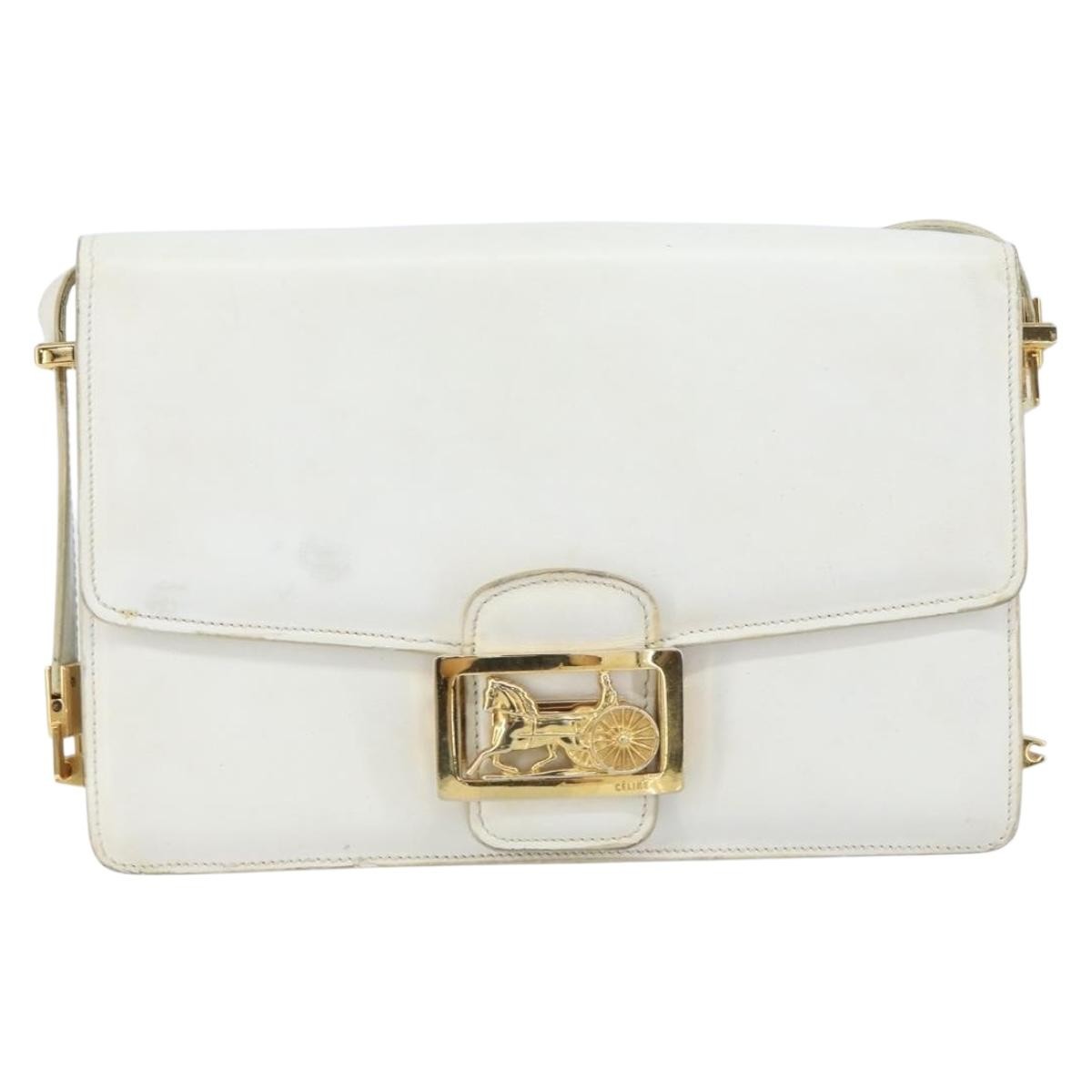 Celine CELINE Shoulder Bag Leather White Gold Authentic 156322