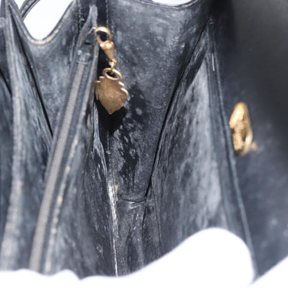 Gucci GUCCI Hand Bag Leather Black Gold Authentic ep14155