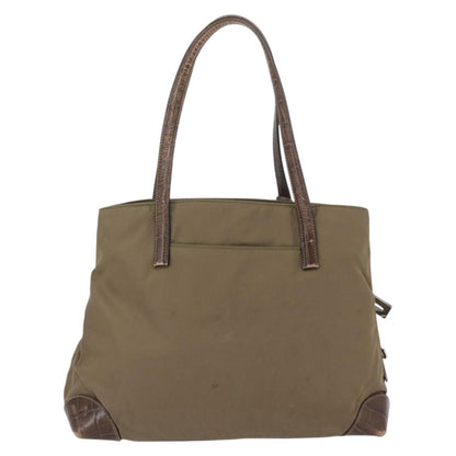 Prada PRADA Hand Bag Nylon Khaki Silver Authentic 173838