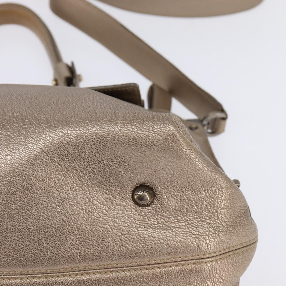 Salvatore Ferragamo Salvatore Ferragamo Gancini Hand Bag Leather 2way Beige Gold Authentic BA5964