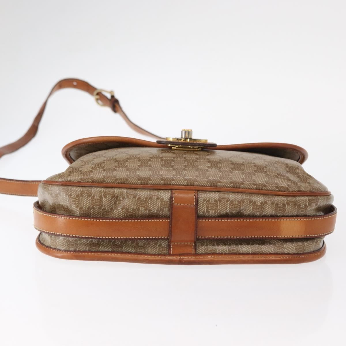 Celine CELINE Macadam Canvas Shoulder Bag PVC Beige Gold Authentic ka119