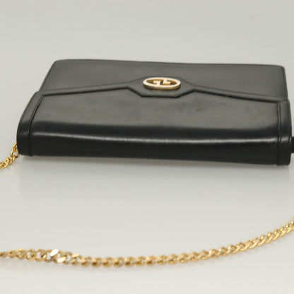 Gucci GUCCI Chain Shoulder Bag Leather Black Gold Authentic ep9431