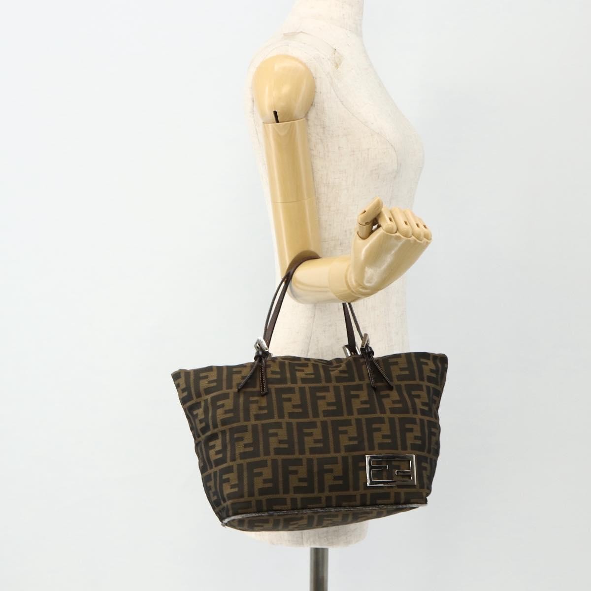 Fendi FENDI Zucca Canvas Hand Bag Black Brown Authentic 175169