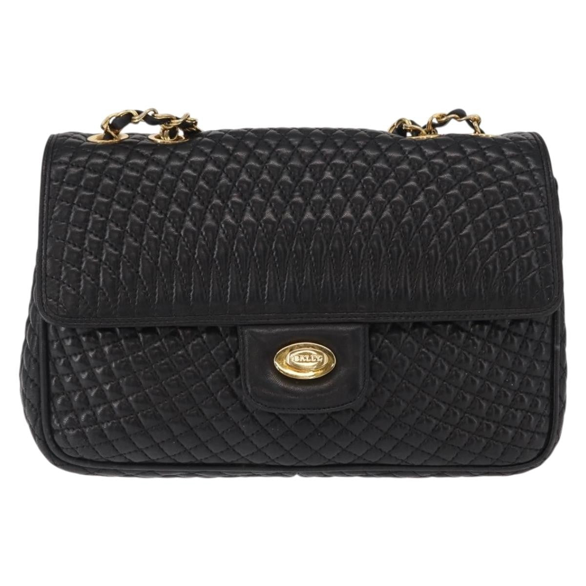 BALLY BALLY Chain Shoulder Bag Leather Black Gold Authentic 157788