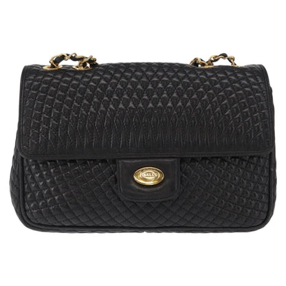 BALLY BALLY Chain Shoulder Bag Leather Black Gold Authentic 157788