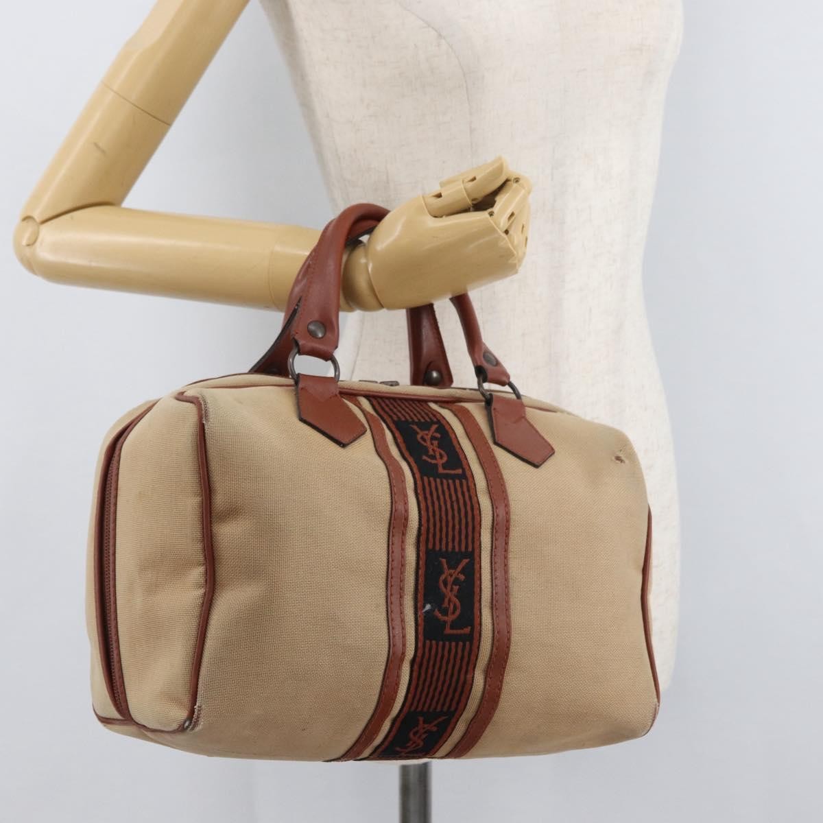 Saint Laurent SAINT LAURENT Boston Bag Canvas Brown Authentic BA12896