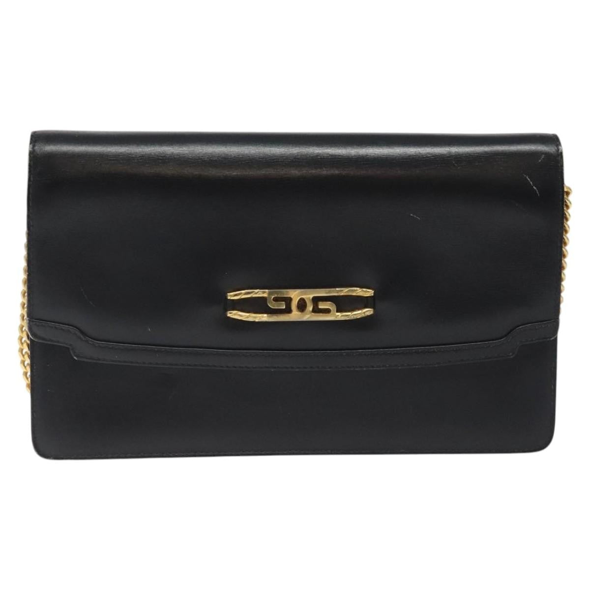 Gucci GUCCI Chain Shoulder Bag Leather Black Gold Authentic 121927