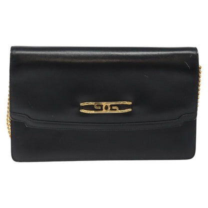 Gucci GUCCI Chain Shoulder Bag Leather Black Gold Authentic 121927