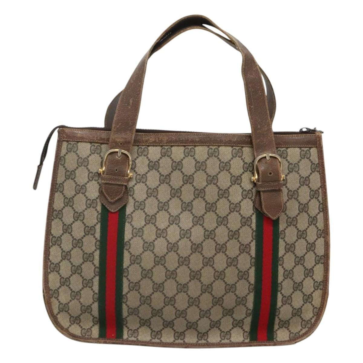 Gucci GUCCI GG Supreme Web Sherry Line Hand Bag PVC Beige Gold Authentic ar13384