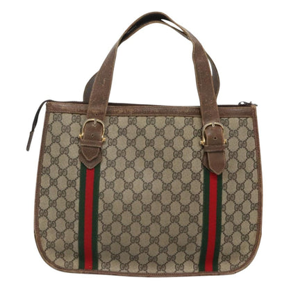 Gucci GUCCI GG Supreme Web Sherry Line Hand Bag PVC Beige Gold Authentic ar13384
