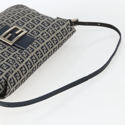 Fendi FENDI Zucchino Canvas Shoulder Bag Navy Silver Authentic 159737
