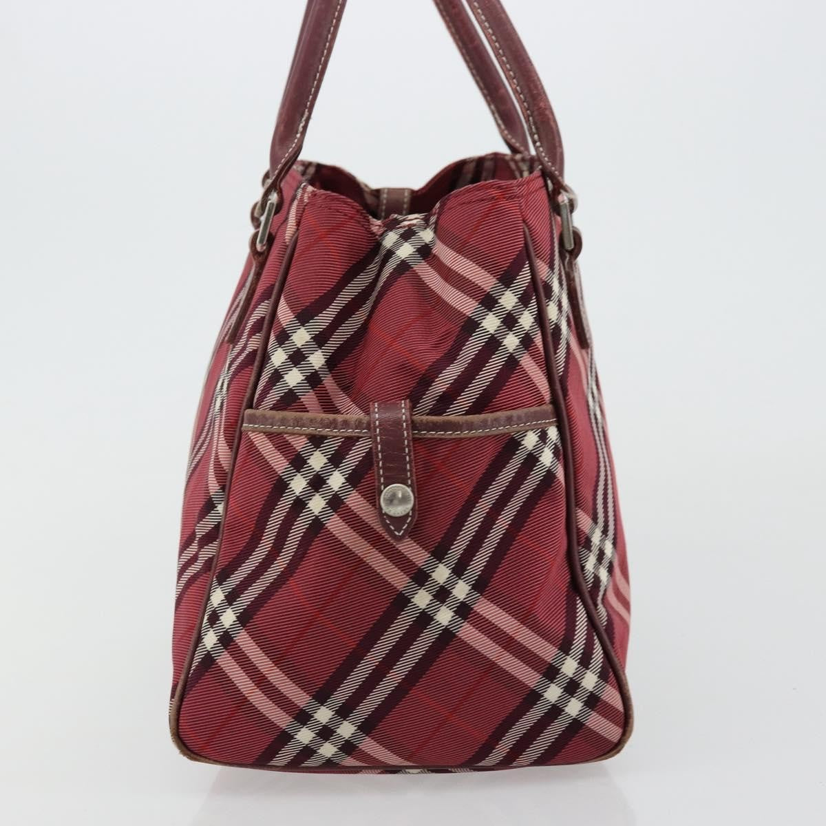 Burberry BURBERRY Nova Check Blue Label Hand Bag Nylon Red Silver Authentic bs34679