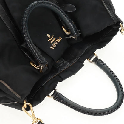 Prada PRADA Hand Bag Nylon 2way Black Gold Authentic 160520