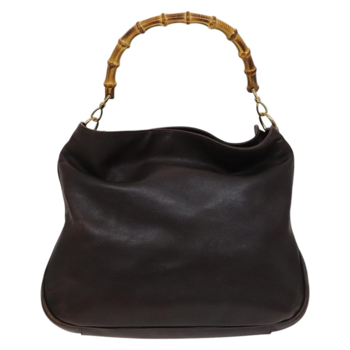 Gucci GUCCI Bamboo Hand Bag Leather 2way Brown Gold 001 2123 1577 Authentic th6173