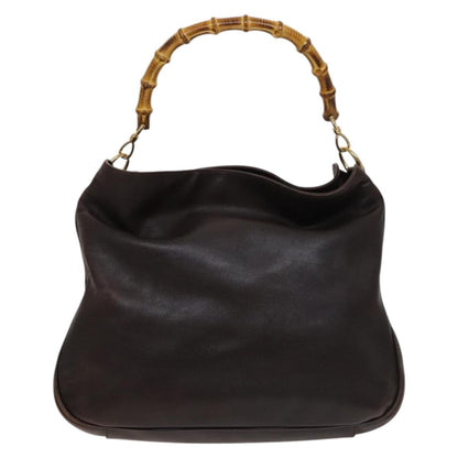Gucci GUCCI Bamboo Hand Bag Leather 2way Brown Gold 001 2123 1577 Authentic th6173
