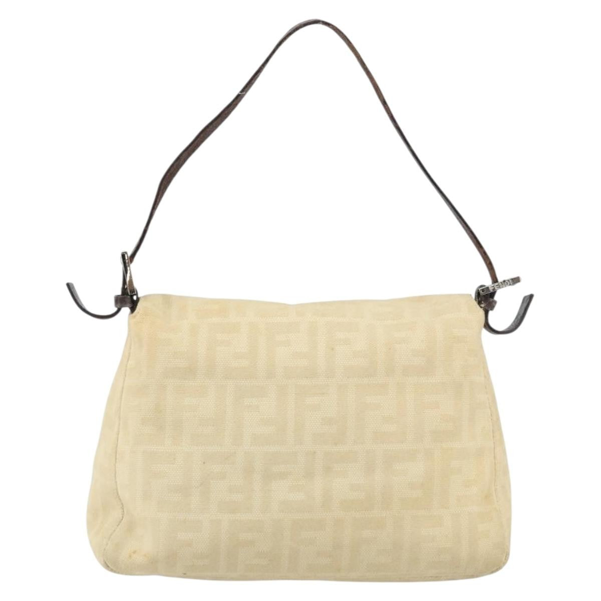 Fendi FENDI Zucca Canvas Mamma Baguette Shoulder Bag Beige Silver Authentic 162335
