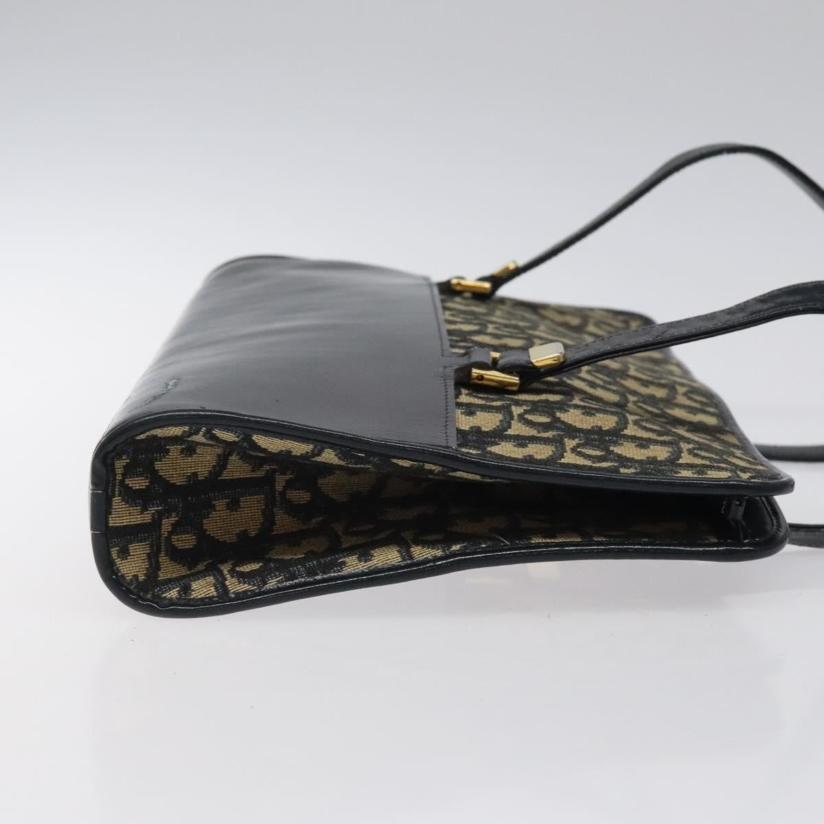 Dior Christian Dior Trotter Canvas Hand Bag Navy Gold Authentic MX415