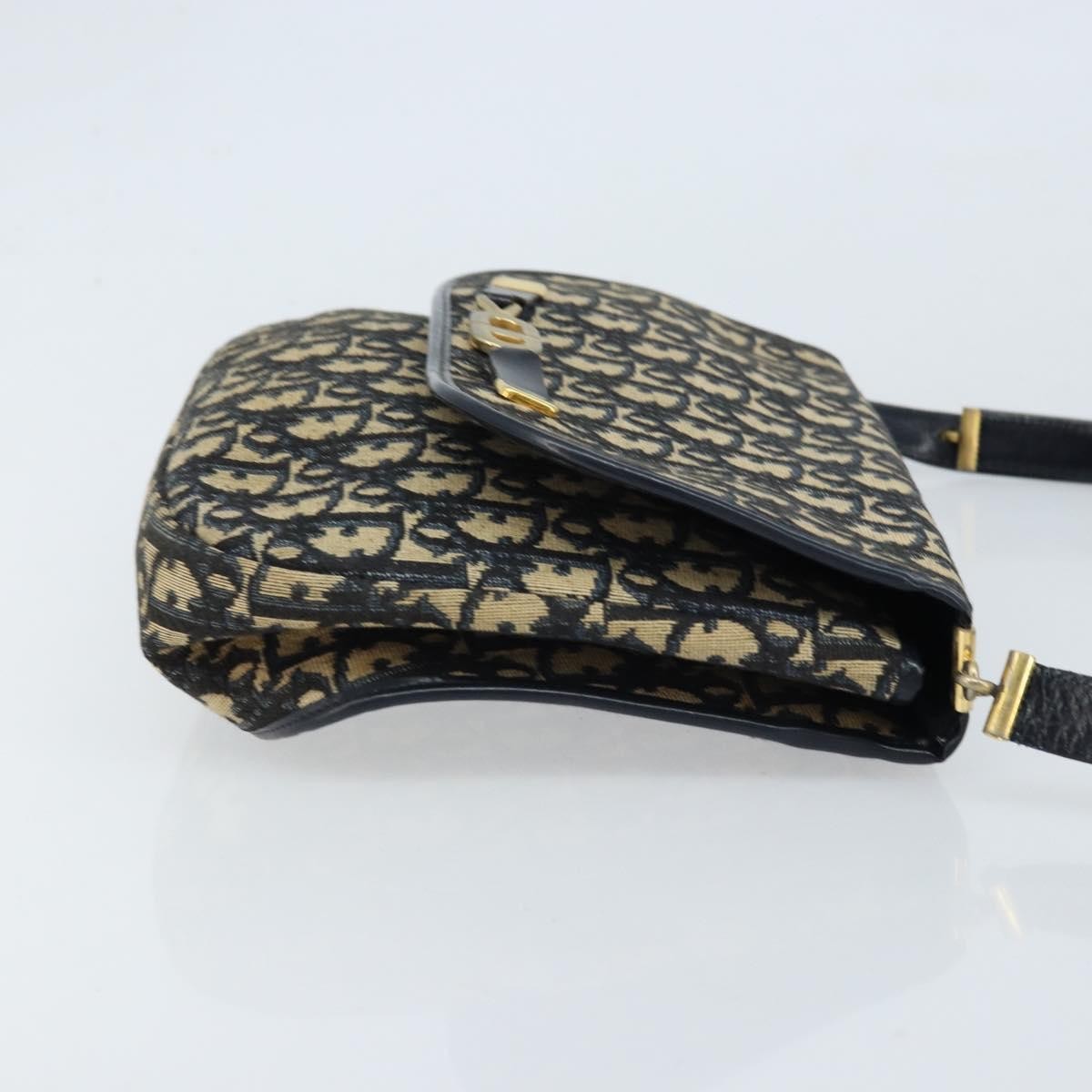 Dior Christian Dior Trotter Canvas Shoulder Bag Navy Gold Authentic gh1790