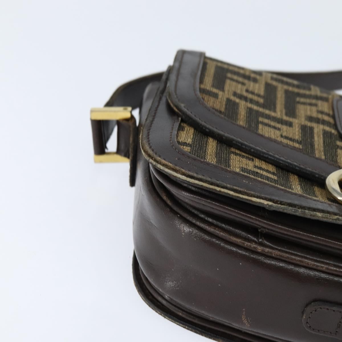 Fendi FENDI Zucca Canvas Shoulder Bag Black Brown Authentic 150285