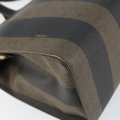 Fendi FENDI Pecan Canvas Hand Bag PVC Black Brown gold Authentic 150002