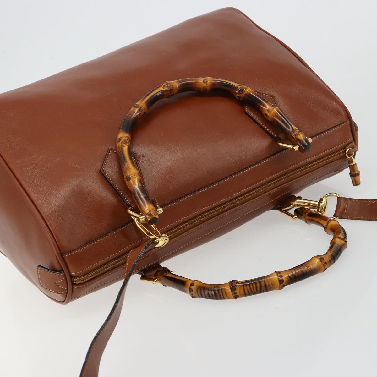 Gucci GUCCI Bamboo Hand Bag Leather 2way Brown Gold 000 122 0293 Authentic 181101