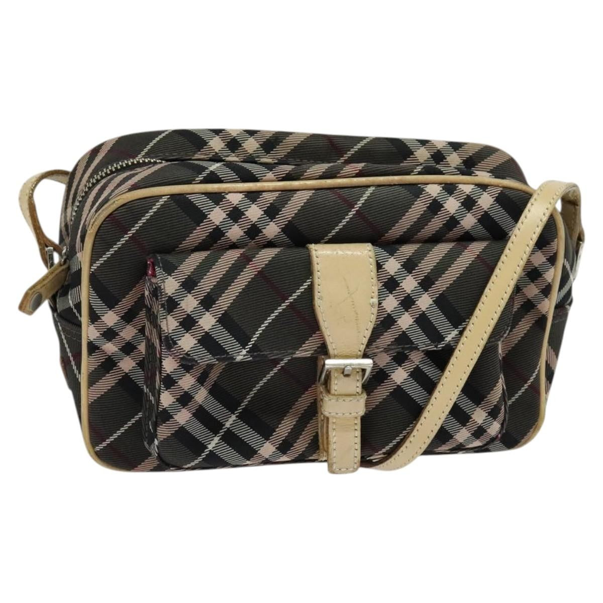 Burberry BURBERRY Nova Check Blue Label Shoulder Bag Nylon Brown Silver Authentic ti3061