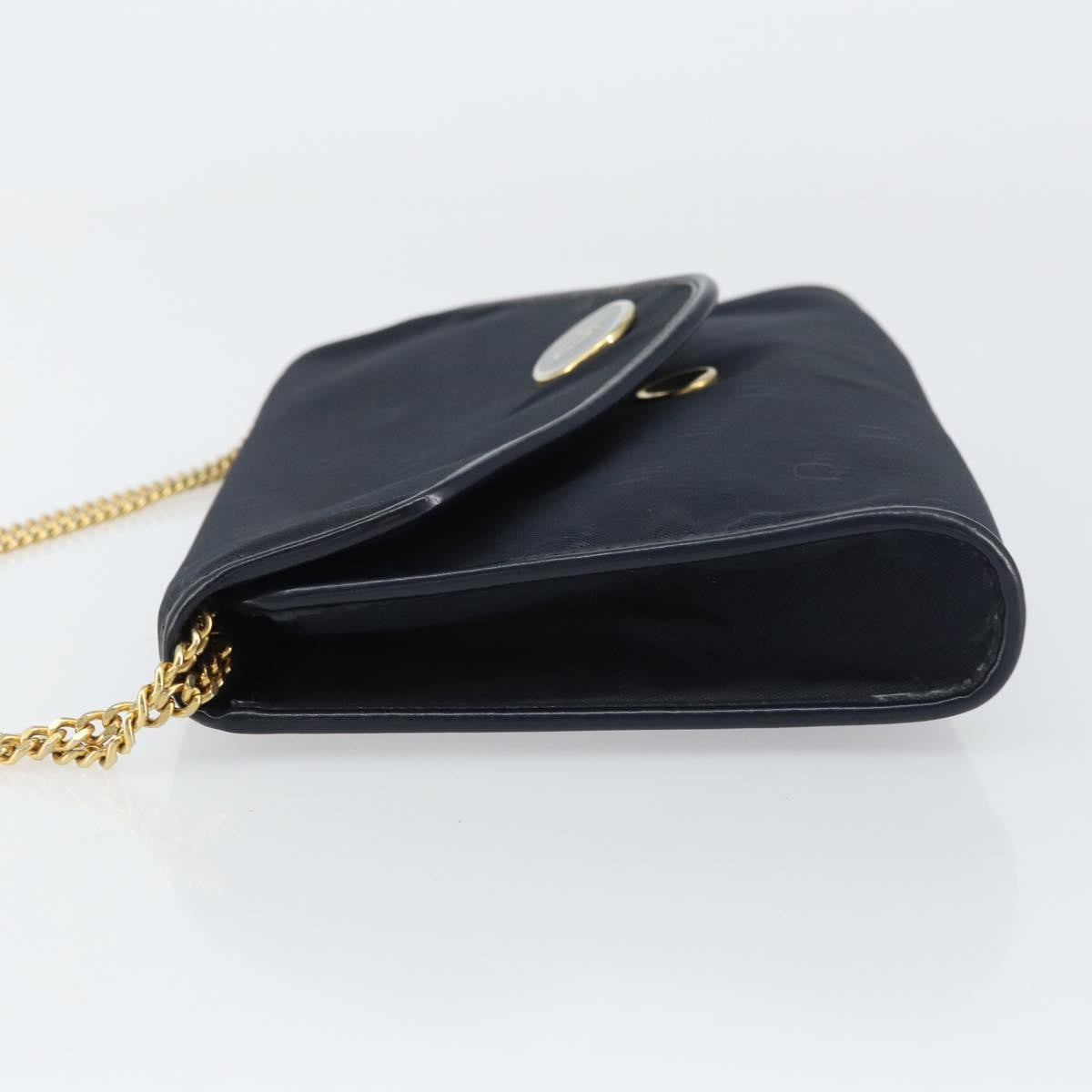 Dior Christian Dior Chain Shoulder Bag Canvas Navy Gold Authentic ti3507