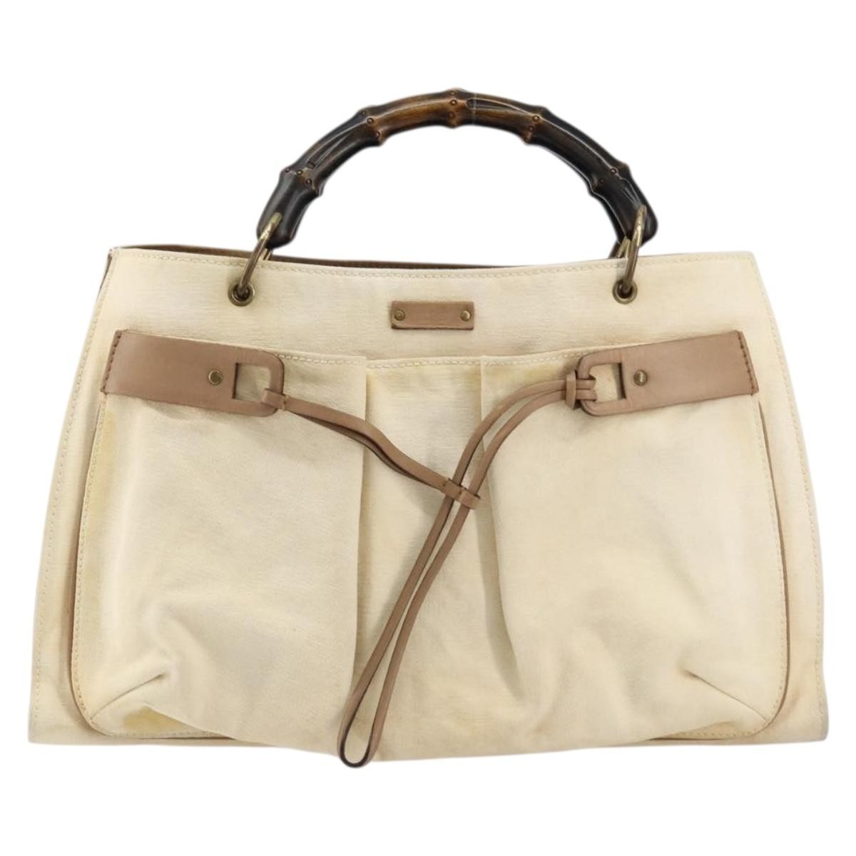 Gucci GUCCI Bamboo Hand Bag Canvas Ivory Gold 109138 Authentic 153356