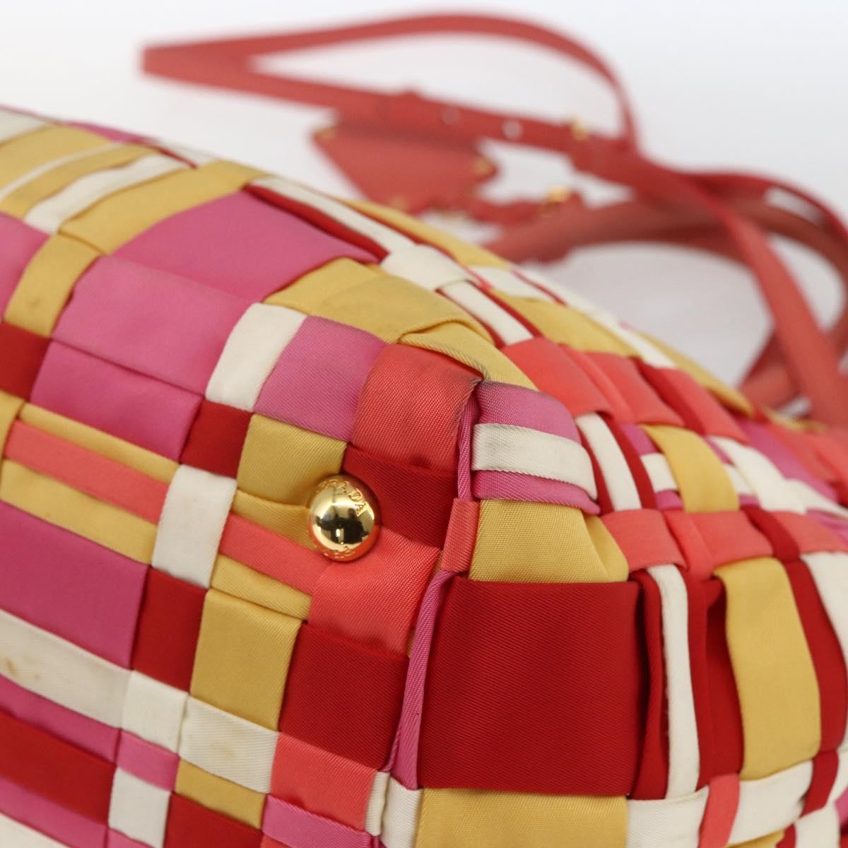 Prada PRADA Hand Bag Nylon 2way Red Gold Authentic 164691