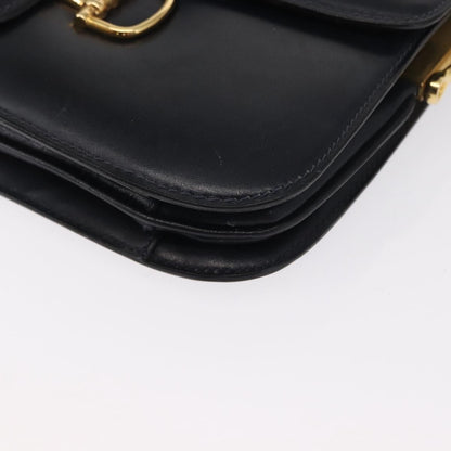 Celine CELINE Horse Carriage Shoulder Bag Leather Navy Gold Authentic 162409